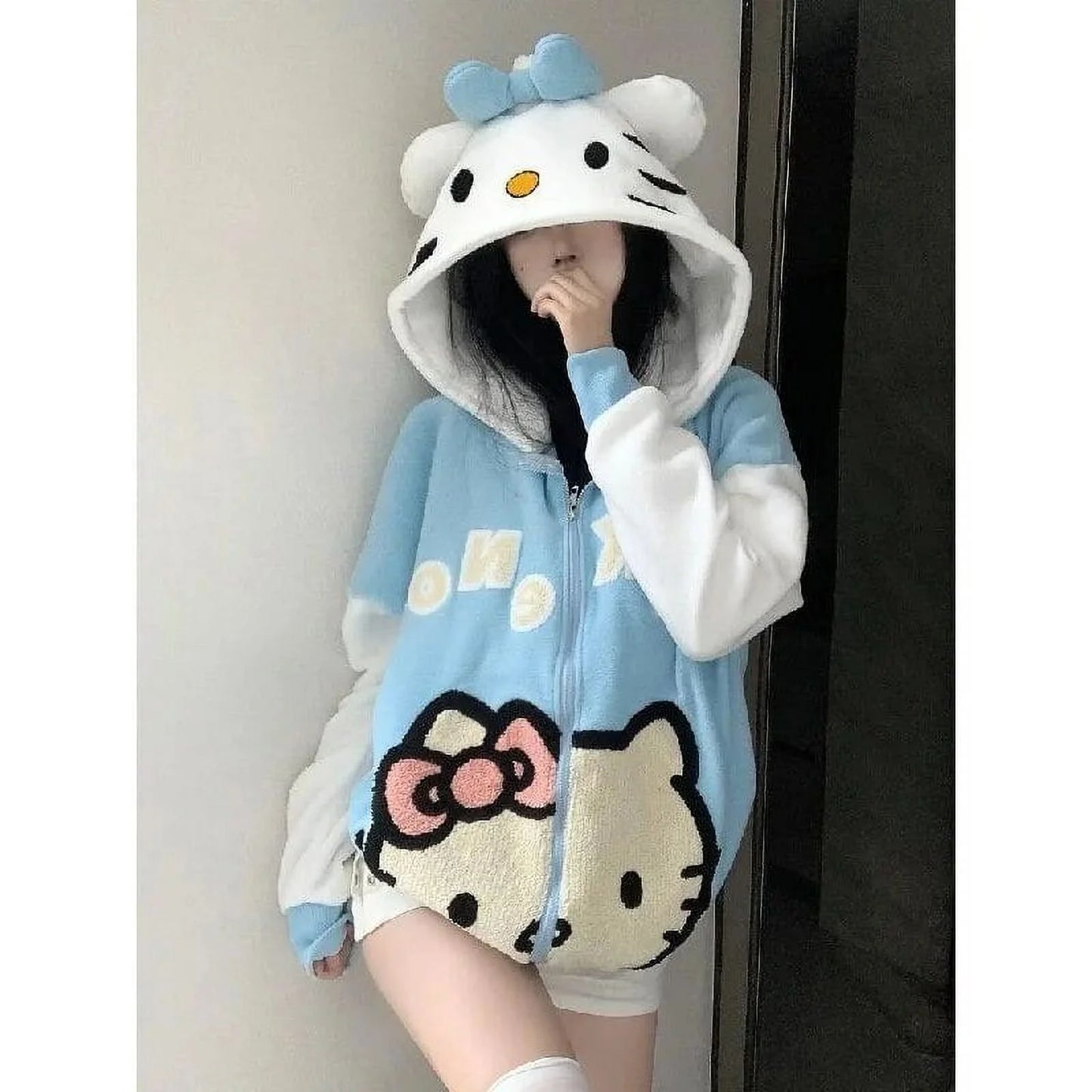 2023 Autumn Sanrio Y2K Hello Kitty Women‘S Autumn Clothes Hooded Sweatshirt Zipper Jacket Ins Anime Kawaii Fashion Loose Girls