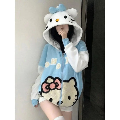 2023 Autumn Sanrio Y2K Hello Kitty Women‘S Autumn Clothes Hooded Sweatshirt Zipper Jacket Ins Anime Kawaii Fashion Loose Girls