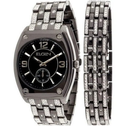 Adult Male Crystal Accented Ionic Watch and Matching Bracelet, Black (FG9752ST)