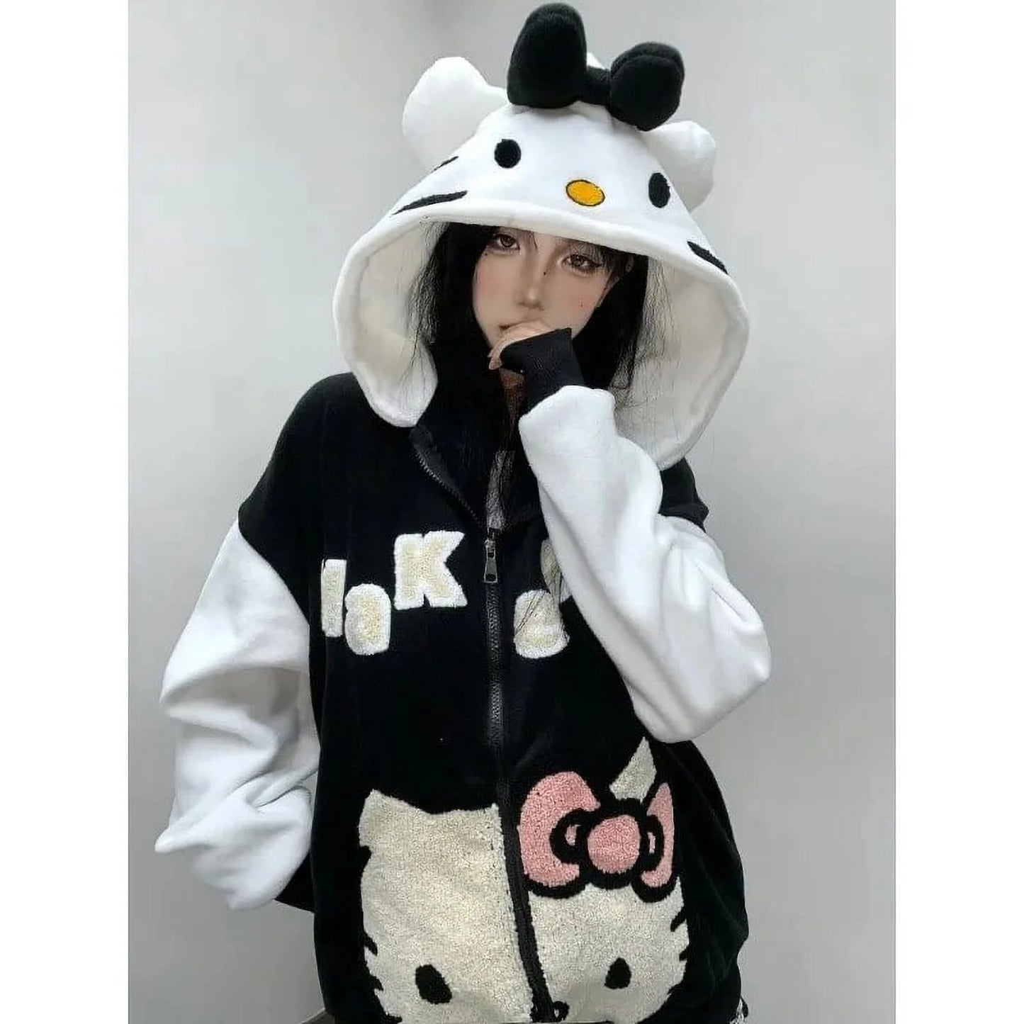 2023 Autumn Sanrio Y2K Hello Kitty Women‘S Autumn Clothes Hooded Sweatshirt Zipper Jacket Ins Anime Kawaii Fashion Loose Girls