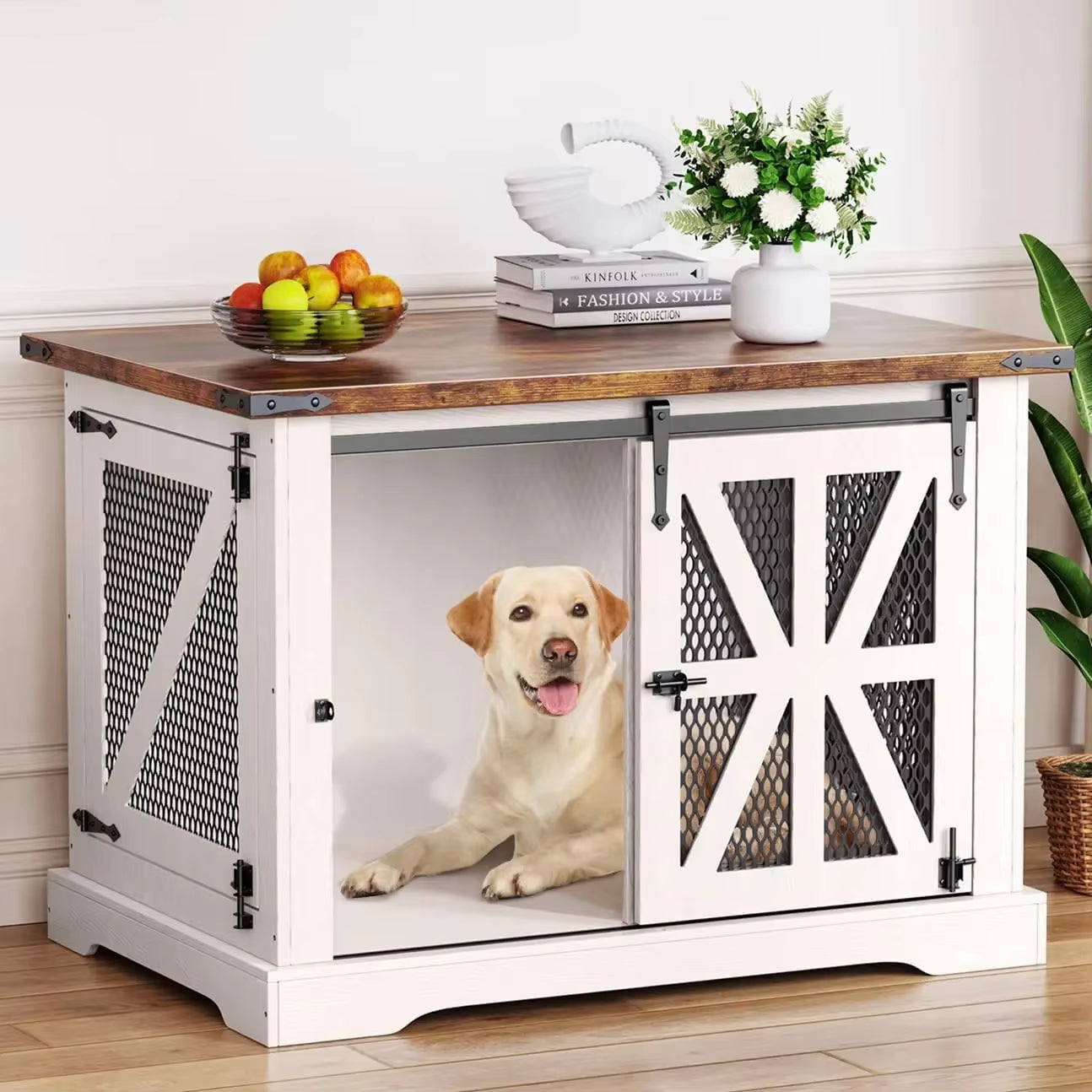 Dogs Crate Furniture, Heavy Duty Large Dogs Crate for Medium Large Dogs, XL Dog Crate Dog Kennel Indoor with Double Doors