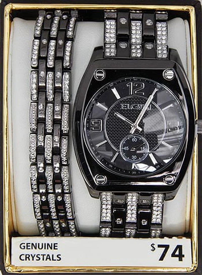 Adult Male Crystal Accented Ionic Watch and Matching Bracelet, Black (FG9752ST)